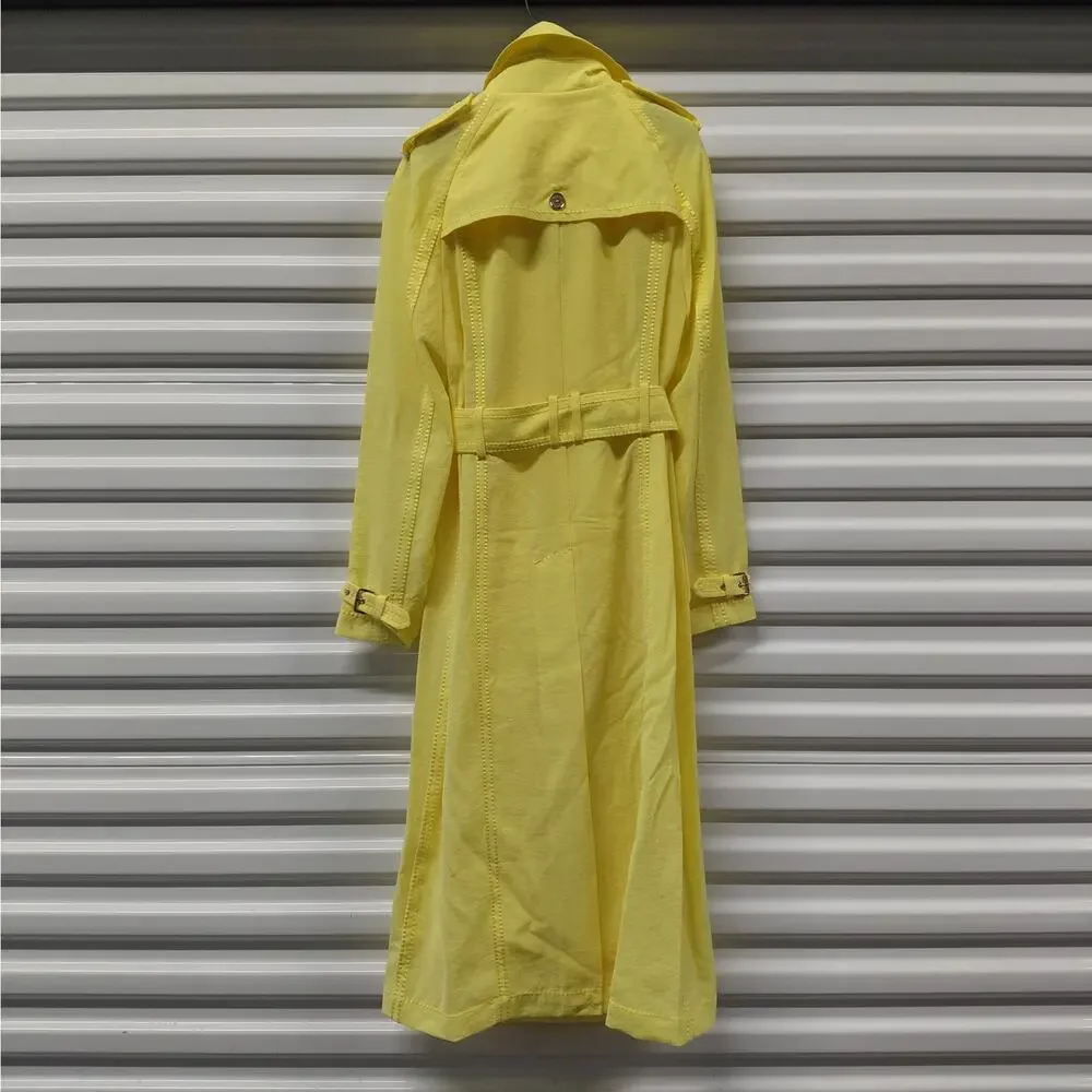 Michael Kors Womens Trench Coat Small Yellow Belted Quiet Luxury Office Chic